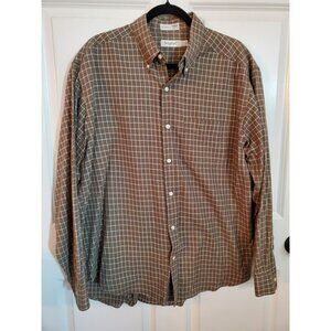 Sedgefield Men's dress shirt size Large Brown/White Wrinkle Resistant
